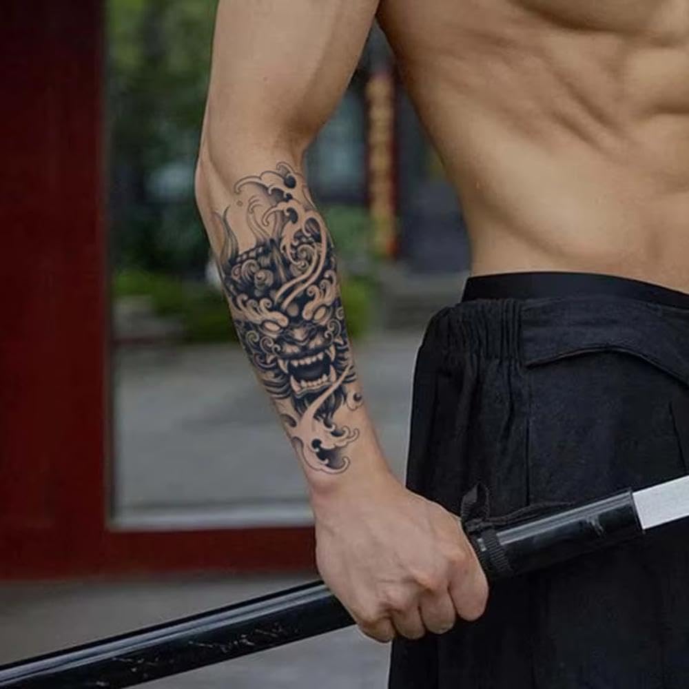 Máscara De Demonio Impermeable Tatuaje Temporal Pegatina Duradera Impermeable Realista Semipermanente(2 pcs)