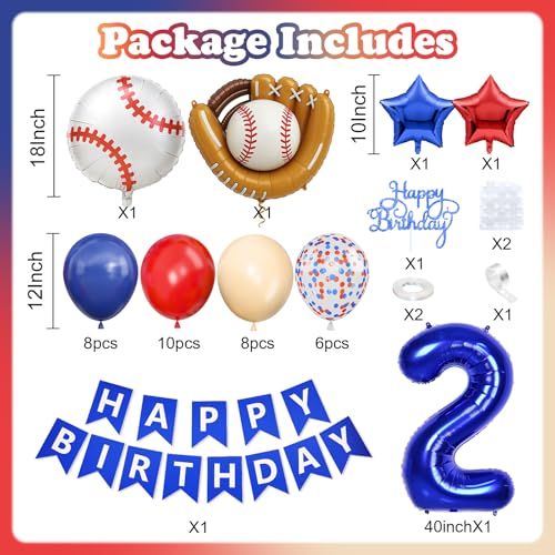 Image of Foil Balloons, 2nd Navy Blue Red 2 Birthday Decorations Boys Baseball Nude