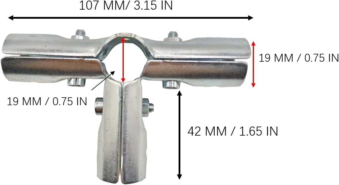 6 Pcs 4 Way Joint Pipe Fitting,Metal Joint Clamp Fit for OD 3/4 inch (19.1mm) Carbon Steel Pipe, Bolts and Nuts Included, Steel End Clamps for Panel Chain Link Fence Parts DIY Shelf Garden Support