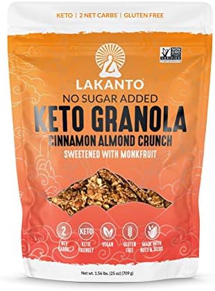 Lakanto Cinnamon Almond Crunch Granola - Monk Fruit Sweetener, Delicious Snack, Quick Breakfast Cereal, Keto Friendly, No Sugar Added, Vegan, Gluten Free, Grain Free, Low Net Carbs (25 Oz)