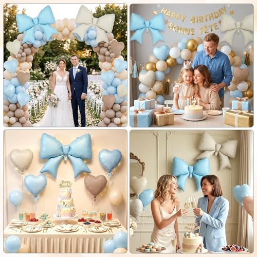 Image of 12 Pcs 18 Inch Heart Balloons and 38 Inch Bow Balloons, Large Foil Bow Heart Balloon Bow Party Decorations for Birthday Baby Shower Valentines Wedding Party