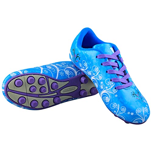 Vizari Frost Firm Ground Soccer Shoes for Youth | Graphic Football Shoes for Kids with Comfort & Padded Linings | Durable Cleats for Boys & Girls Perfect for Outdoor Play Blue/Purple3