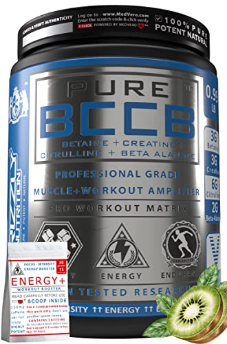 Image of Grizzly Nutrition, Pure BCCB 450g, 30g Energy caffeine pack - Betaine, Creatine, Citrulline, B Alanine, Researched muscle, strength, endurance, growth formula, before workout /Intra workout, Kiwi