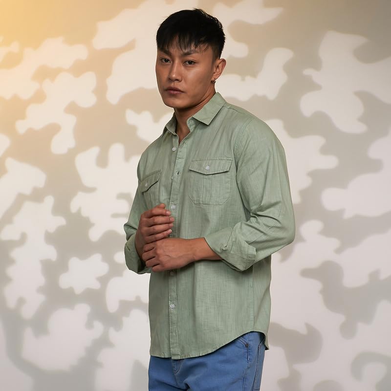 Image of CAHOOT Men's Solid Utility Shirt | Casual Wear | Spread Collar | Long Sleeve | Button Closure | Shirt Crafted with Comfort Fit for Everyday Wear