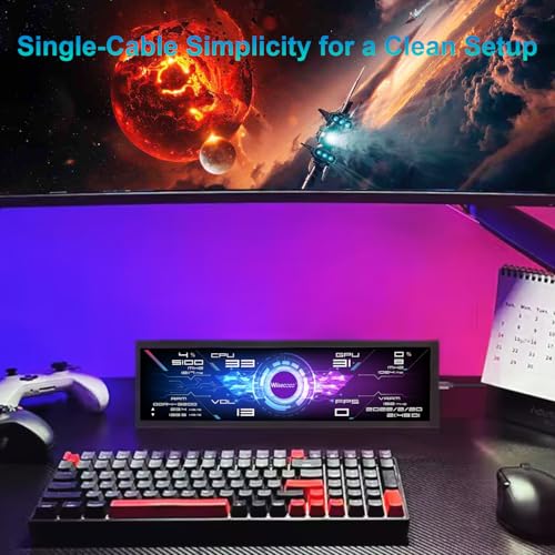 Image of wisecoco 7.84 Inch Mini Monitor One-Cable Connection(No HDMI Needed) HD IPS 1280x400 Secondary Screen Stretched Bar LCD Display Aida64 CPU GPU Speed Temperature Monitoring for Windows 10 /11 Only