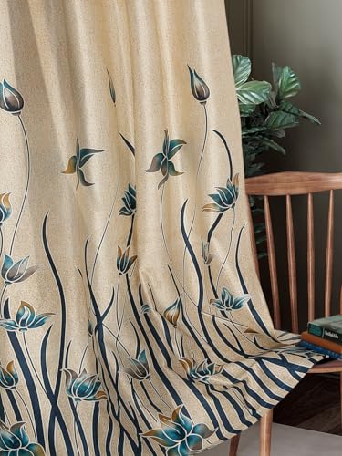 Image of Home Sizzler 2 Pieces Stylized Tulip Grommet Polyester Window Curtain - 5 Feet, Aqua