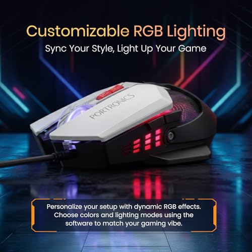 Image of Portronics Vader X USB Wired Programmable Gaming Mouse, Upto 12800 Adjustable DPi, 7 Button Control, Upto 10 Million Click, Ultra-Responsive 7000fps, RGB Lights, 1000Hz Polling Rate (Black)