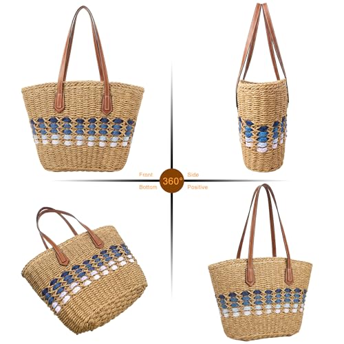 Image of Straw Shoulder Bag for Women Woven Tote Handbags Straw beach bag for Summer Vacation Travel