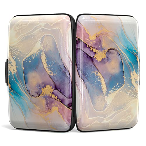 Image of Credit Card Holder, Mini Aluminum Card Wallet RFID Blocking Slim Metal Hard Card Case for Women Men, Pink Gold Marble