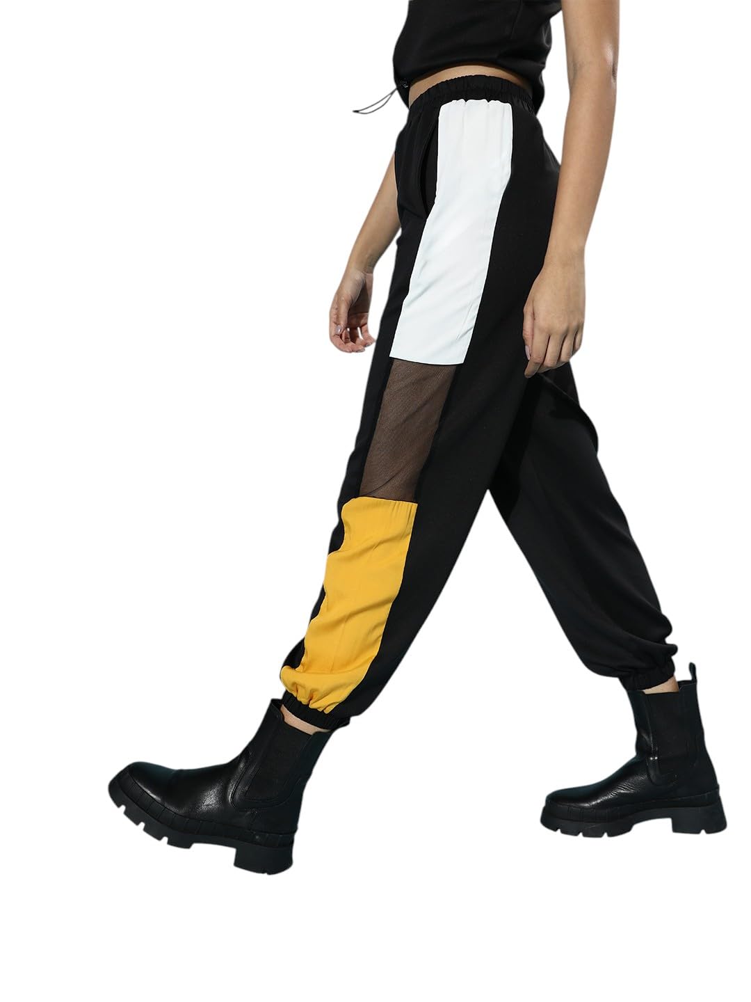 SASSAFRAS Black Scuba Side Color Block Joggers in black