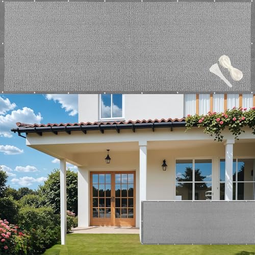 GUOJUN Pantalla Privacidad Balcón 110 x 180 cm Protección UV, Prueba de Viento, Transpirable Protector de Visión para Balcón con Ataduras de Cables para Exterior Jardín, Gris Claro