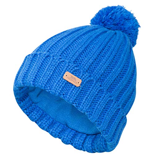 Trespass Mens Bobble Hat Pom Pom Thick Knit Beanie AntiPil Fleece Lined Thorns Blue
