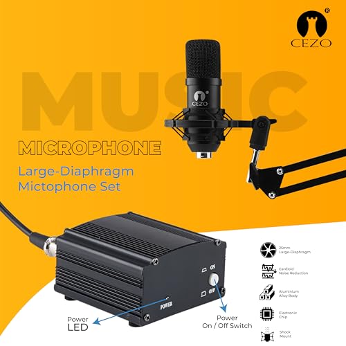 Image of (Refurbished) Cezo Professional Studio Recording Singing Condenser Mic Full Set Kit BM 800 Condenser Microphone with Audio interface inbuilt phantom power supply Mic Stand and POP Filter for Podcast, Singing