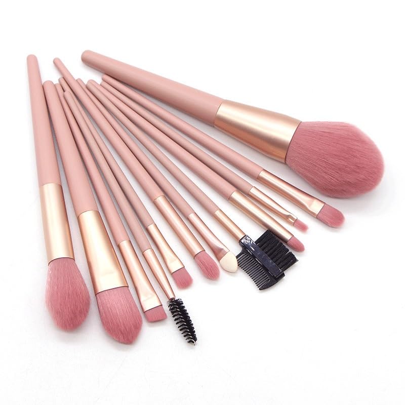 Kit de 12 brochas de maquillaje rosa nude para tu rutina diaria de polvos y sombras 2