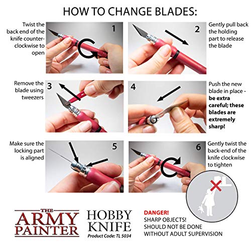 The Army Painter Hobby Knife - Stainless Steel Craft Knife With Soft Grip And 5 Extra Precision Blades - Craft Knife Set, Art Knife & Mouldline Remover For Metal And Plastic Miniatures #TOP5