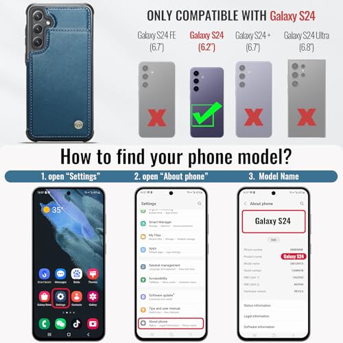 Vinich for Samsung Galaxy S24 Wallet Case with Card Holder, RFID Blocking Credit Slots Kickstand Shockproof Phone Cover Fit for Galaxy S24 6.2" Blue by Vinich - Image 6