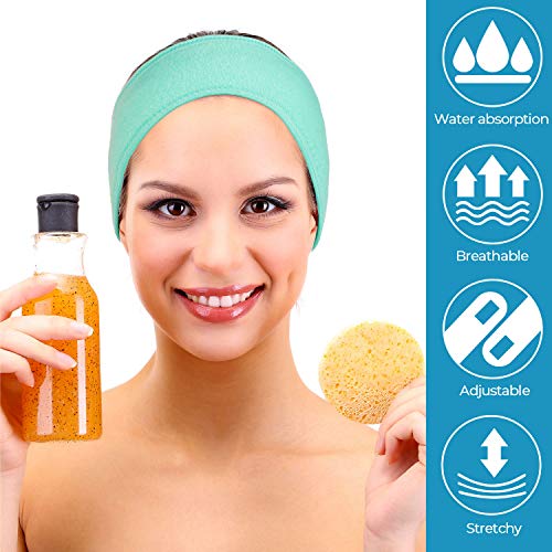 Image of Whaline Spa Facial Headband Make Up Wrap Head Terry Cloth Headband Adjustable Towel for Face Washing, Shower, 3 Pieces (Blue, Green, Yellow)