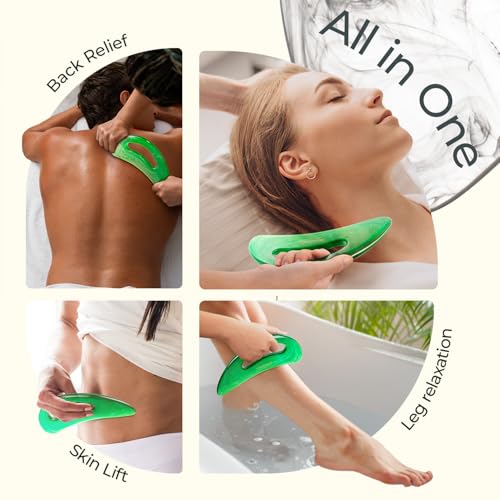 Image of Scienlodic Gua Sha Massage Tool with Handle (Resin) Larger Guasha Body Scraping Tool for Back Legs Neck Massage, Lymphatic Drainage, Cellulite Remove - Large Green