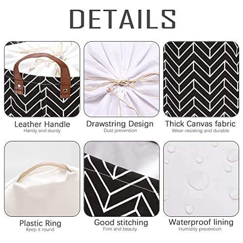 Sea Team Arrow Pattern Laundry Hamper Canvas Fabric Laundry Basket Collapsible Storage Bin with PU Leather Handles and Drawstring Closure - Image 4