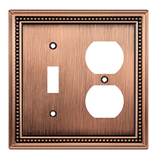 Image of Henne Bery Sunken Pearls Heavy Duty Decorative Wall Plate Switch Plate Outlet Cover (Toggle /Duplex, Antique Copper)