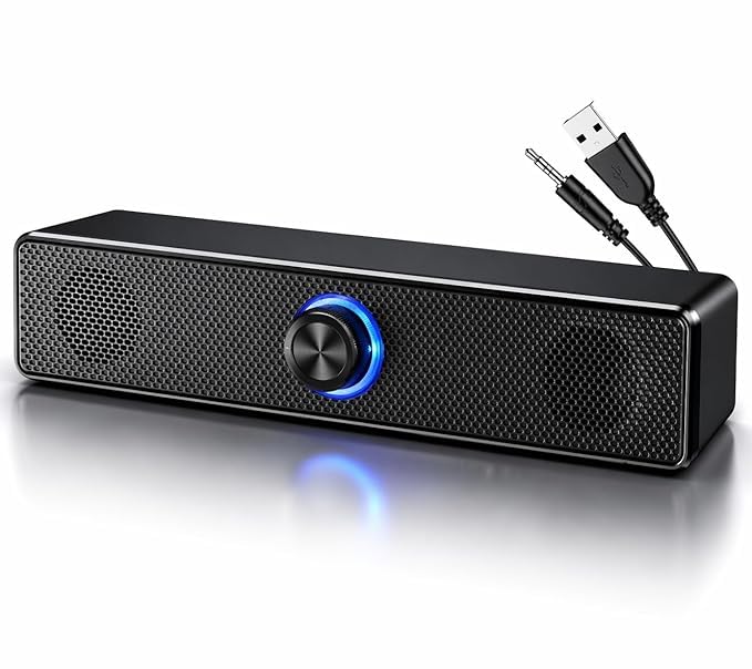 Image of 10W USB Powered Soundbar Speaker for PC, Laptop & Desktop, 2.0 Channel Stereo, 52mm Dual Drivers, AUX 3.5mm Input, Plug & Play with Volume Control | Black