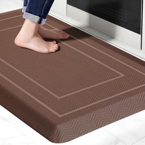 UKISS 9/10"" Extra Thick Cushioned Anti Fatigue Kitchen Mat, Waterproof High Density Foam Standing Desk Mat, Non-Slip Ergonomic Comfort Mat for Kitchen, Office,Workstation (Brown, 20" X 32")