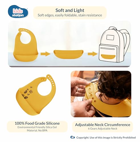 Image of Kids Station Koala Design 5-Piece Silicone Feeding Set for Babies | BPA-Free, Includes Suction Plate, Bowl, Spoon, Fork & Bib | Ideal for Infants & Toddlers (Set of 5 Koala Feeding Set, Yellow)