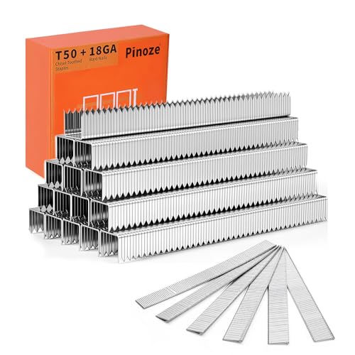 Image of PINOZE Heavy Duty T50 Staples & 18GA Brad Nails Combo Kit, 3120-Count, 3 /8 inch Crown T50 Staples with Toothed Chisel for Staple Gun (1 /4, 3 /8, 1 /2 Inch) + 18 Gauge Brad Nails (5 /8 Inch)