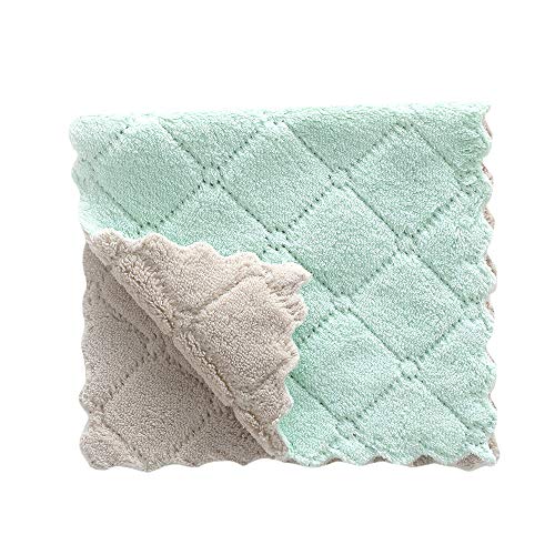BESSKY Nonstick Oil Coral Velvet Hanging Hand Towels Kitchen Dishclout Washing Tools Dish Cloths for Bathroom Home Travel (2716cm, Green (1PC))