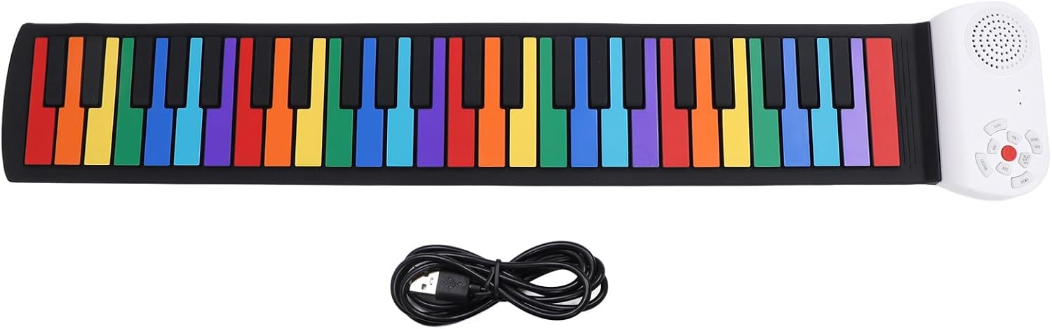 Focket Roll Up Piano Keyboard, 49 Keys Sound Rechargeable Portable Piano Keyboard, Folding with Educational Musical Home Travel Use (Colorful Keys)