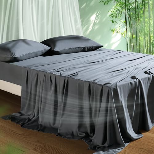 Cooling Sheets Set Queen Size, Viscose Derived from Bamboo for Hot Sleepers | Deep Pocket Up to 16 Inch | Silky Soft & Breathable Bedding - 4PC (Queen, Dark Grey)