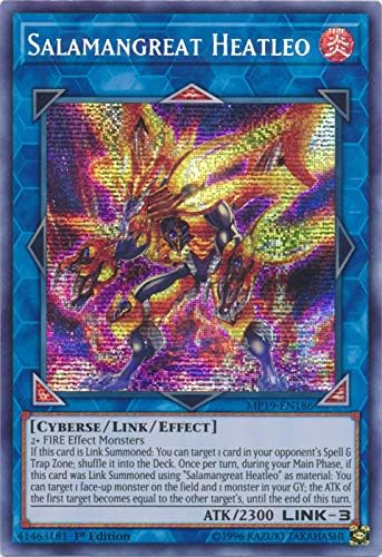 Yu-Gi-Oh! - Salamangreat Heatleo - MP19-EN186 - Prismatic Secret Rare - 1ª edición - Mega Pack de lata de sarcófago dorado 2019