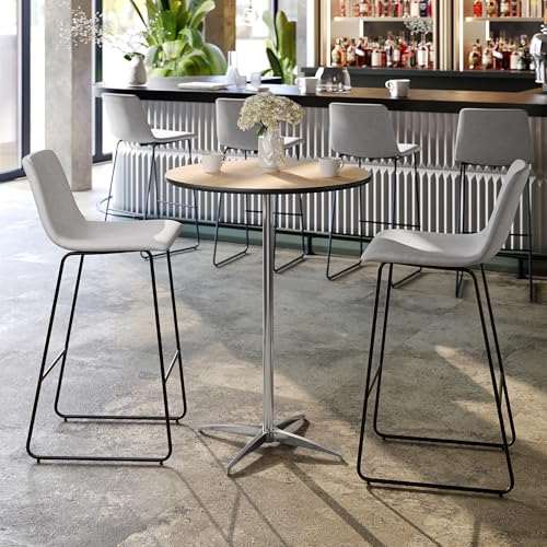 Flash Furniture Lars 30" Round Cocktail Table with 30" and 42" Columns, Adjustable Standard or Bar Height Round Table for Events or Home Use, Natural by Flash Furniture - Image 3