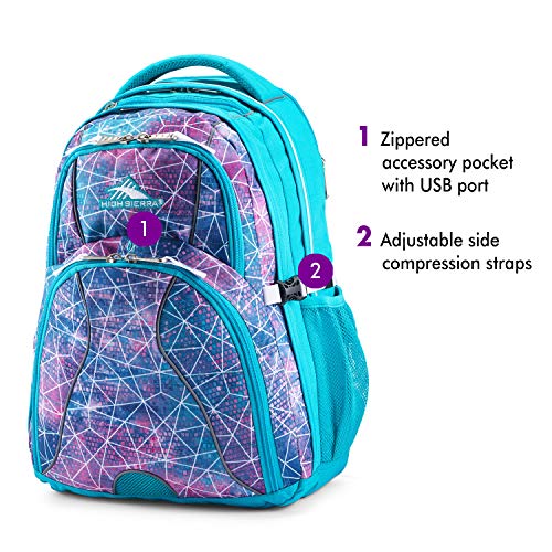 Image of High Sierra Swerve Laptop Backpack, Sequin Facets /Bluebird /White, One Size