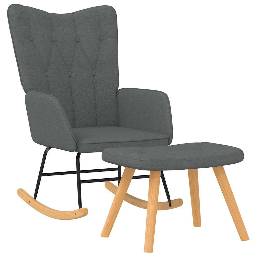 Mecedora con taburete de tela gris oscuro, moderno sillón relax con 7 botones acolchados y costuras decorativas, cómodo acolchado de espuma, estructura de acero estable