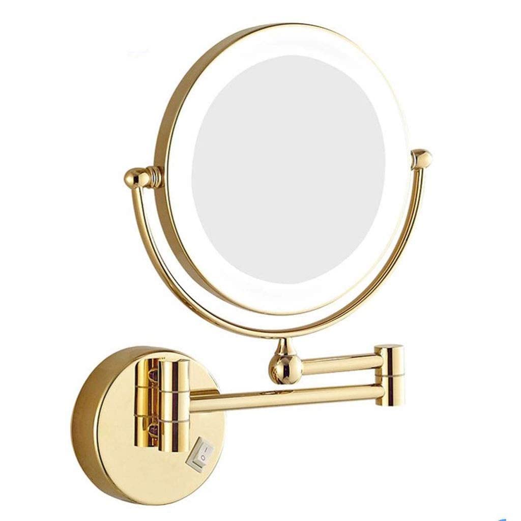 Espejo de belleza telescópico plegable LED, aumento for tocador(Gold)