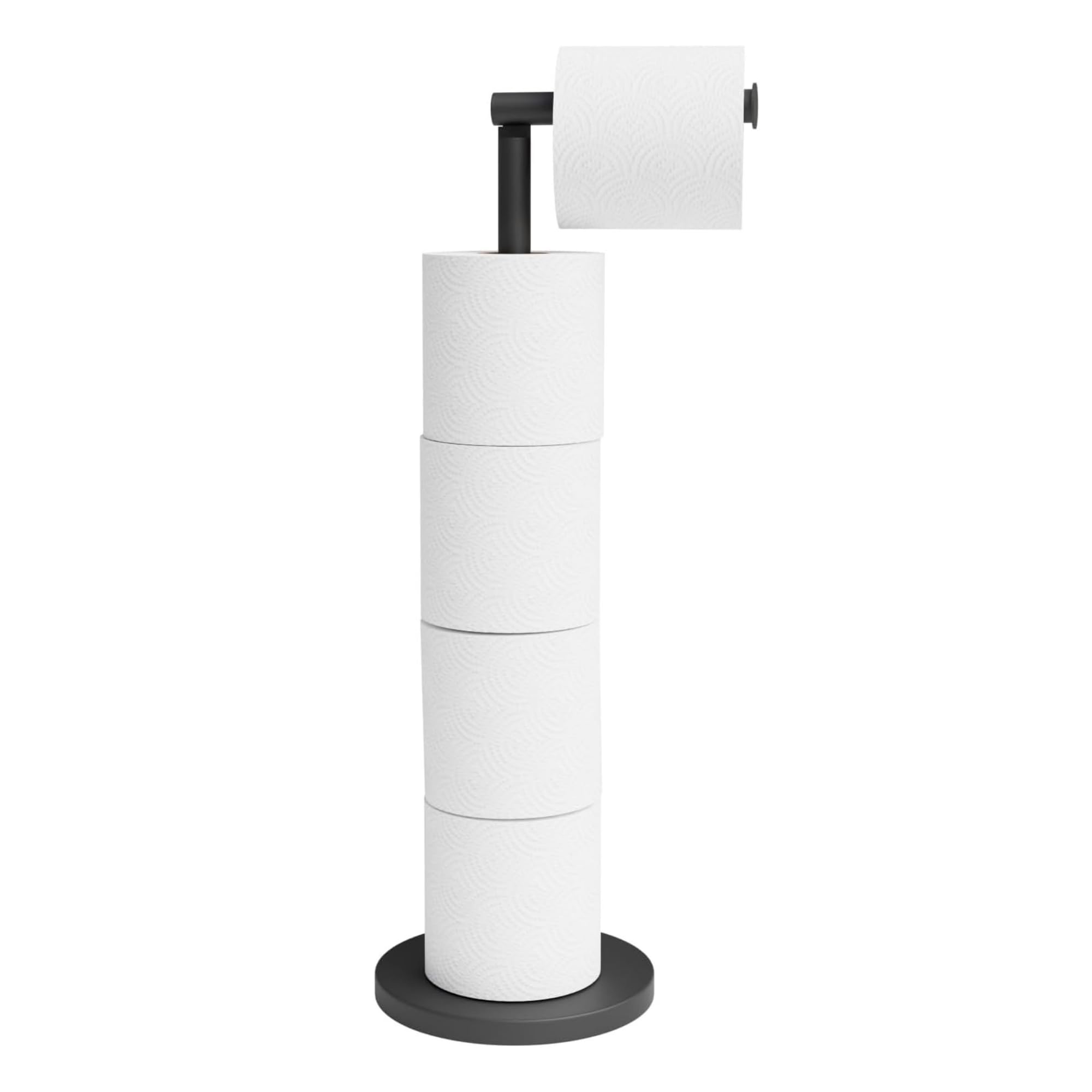 Minismus Porta Carta Igienica da Terra Nero - Piantana Salvaspazio per 5 Rotoli - Portarotolo Stabile ed Elegante - Accessori Bagno Moderni