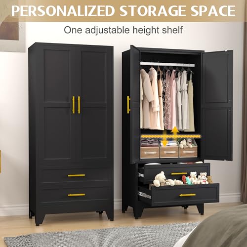 Image of GAIOUS Metal Wardrobe Cabinet with 2 Drawers, 71 inch Clothing Storage Cabinets
