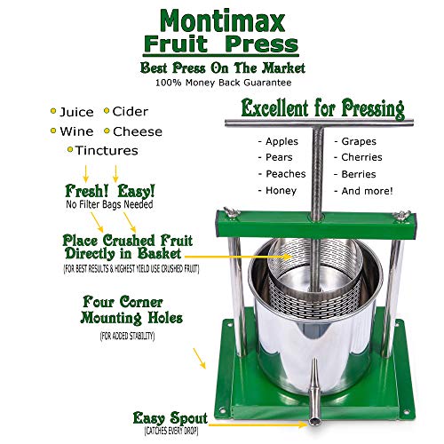 4.3 Liter (1.25 Gallon) Cider, Wine, Grape, Apple Press, For Apple Cider, Wine and Cider Making, Chose Size by Montimax