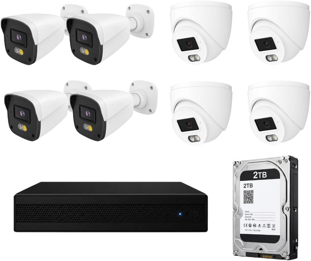 8 Channel CCTV Security Surveillance NVR Kit (Bundle #1) | 4MP IP67 QHD IP Cameras (4 bullet & 4 turret)) + 8CH PoE NVR + 2TB Branded Surveillance HDD