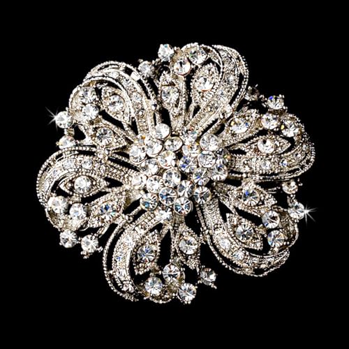 Image of Rhinestone Brooch for Women Silver Brooch Pin for Women Sparkle Crystal Rhinestone Pins Flower Brooch Pin Dainty Jewelry Pins for DIY Bridal Wedding Bouquet