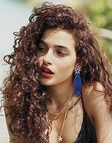 Star Earrings Dangling for Women Beaded Star Tassel Drop Earrings Handmade Statement Bohemian Waterfall Earrings Party Concert Costume Accessory Gift3