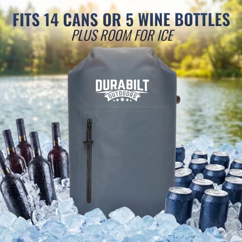 Durabilt 20L Waterproof Cooler Roll Top Backpack Sack, Heavy-Duty Soft Insulated Bag Doubles as Dry Bag, Holds 24 Cans...14+ with ice, Ideal for Boating, Fishing, Kayaking, Hiking, Beach, Camping