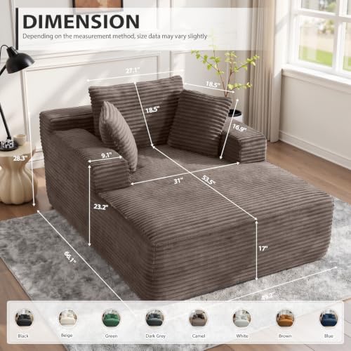 Image of 67 Inch Oversized Chaise Lounge Chair Indoor, Corduroy Upholstered Boneless Sofa Bed, Deep Seat Sleeper Couch Reading Chairs, Cloud Sofas Couches for Living Room, No Assembly Required (Camel)