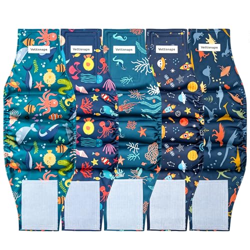 Image of 5 Pack Dog Diapers Male Reusable Belly Bands Washable for Medium Male Dogs, High Absorbency for Puppy & Doggy, Size M