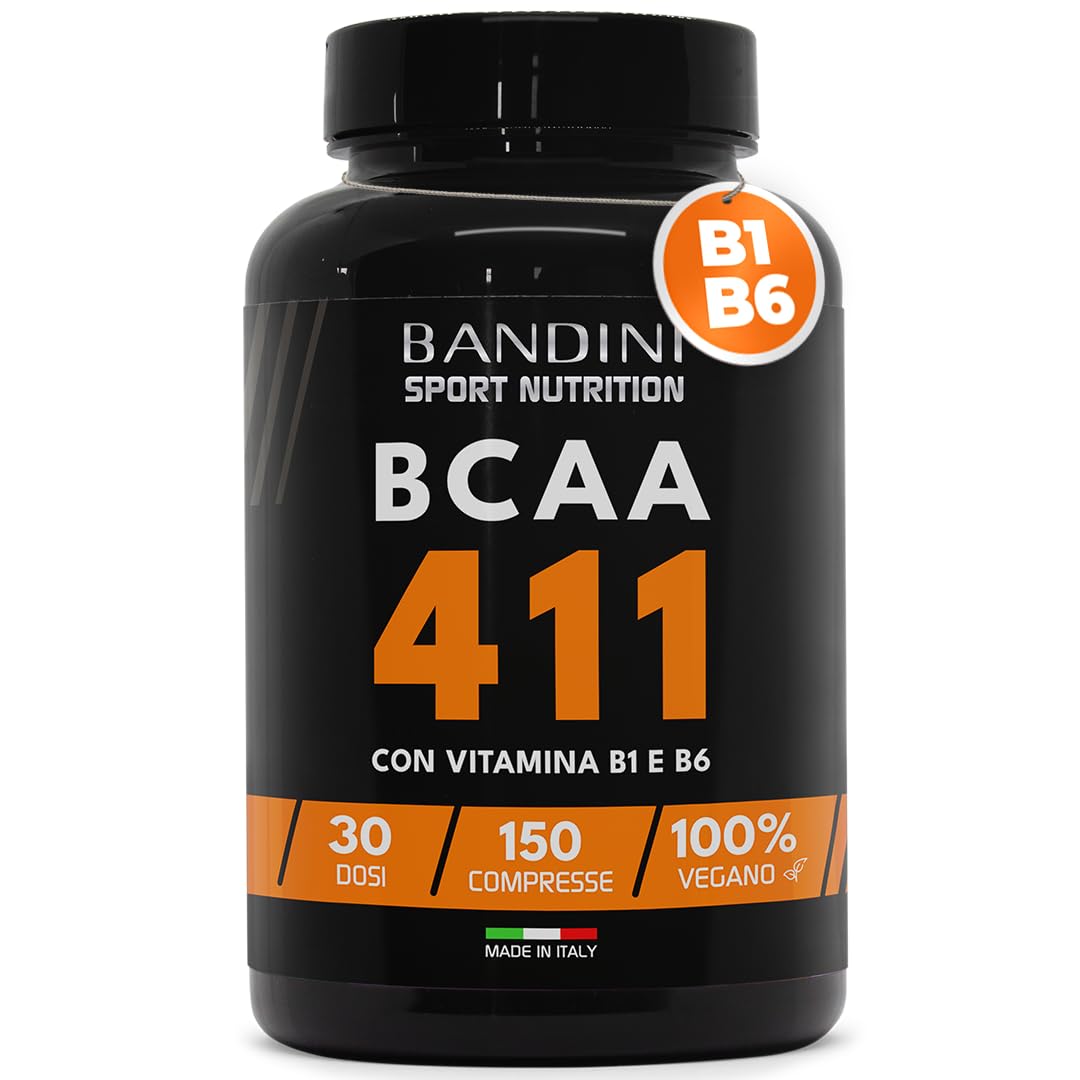 Bandini® AMINOACIDI RAMIFICATI BCAA 4 1 1 | 150 Compresse Aminoacidi Ramificati Fermentati con Vitamina B1 e B6 | 4.1.1 con Leucina, Isoleucina, Valina | Intra Pre Post Workout - Per Palestra | Vegan