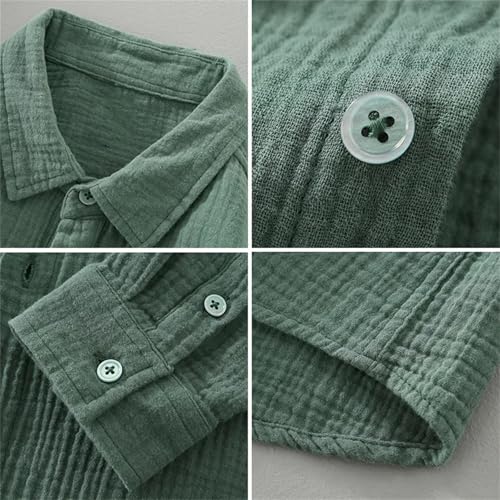 Men's Casual Shirt Crinkled Double Gauze Long Sleeve Square Neck Cotton Beach Blouse Tops3