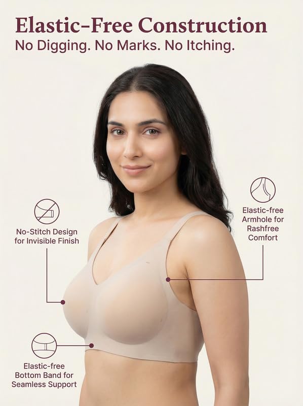 Image of Tweens Cotton Padded Bonded Bra for Women | Full Coverage Wire-Free Bra | Seamless No-Dig Comfort | Breathable Cotton | Elastic-Free Bottom Band & Side Wings | Pack of 1|