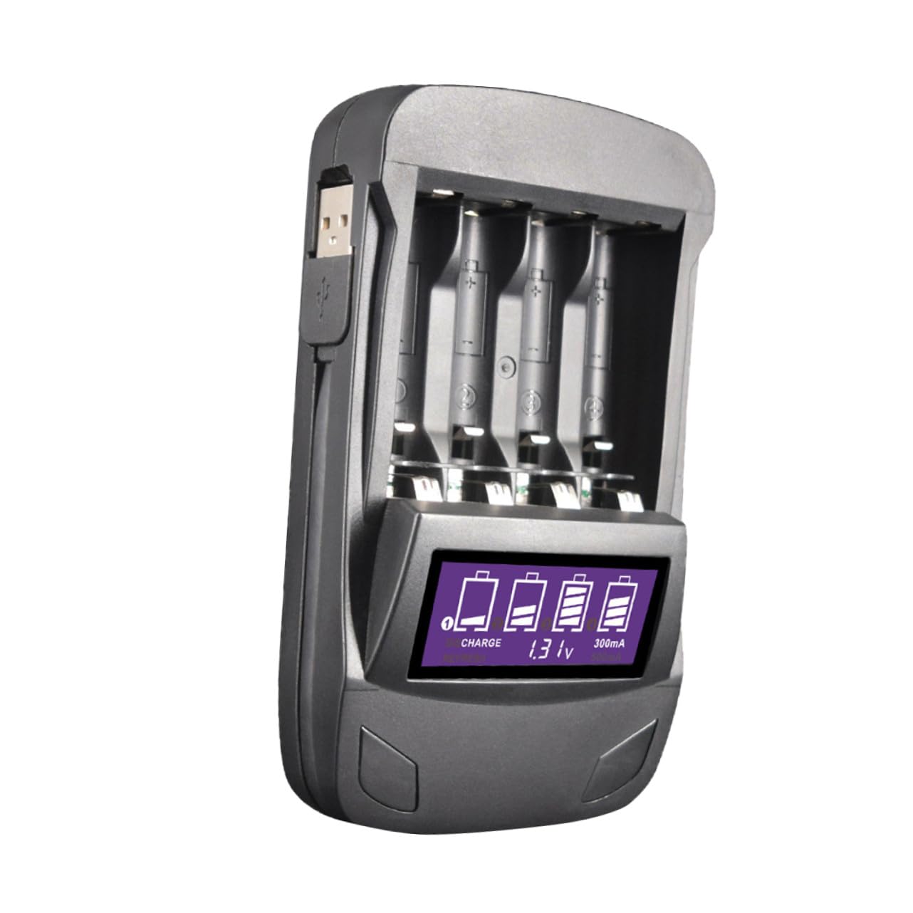 Gadpiparty Cargador de Batería Recargable AA/AAA Cargador de 4 Ranuras Pantalla Voltaje Capacidad