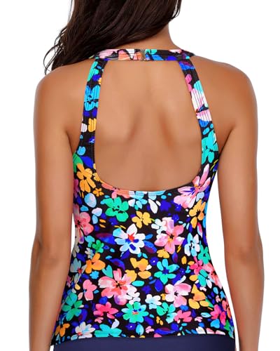Image of Holipick High Neck Tankini Top Bathing Suit Tops for Women Tummy Control Tank Tops Swimsuits